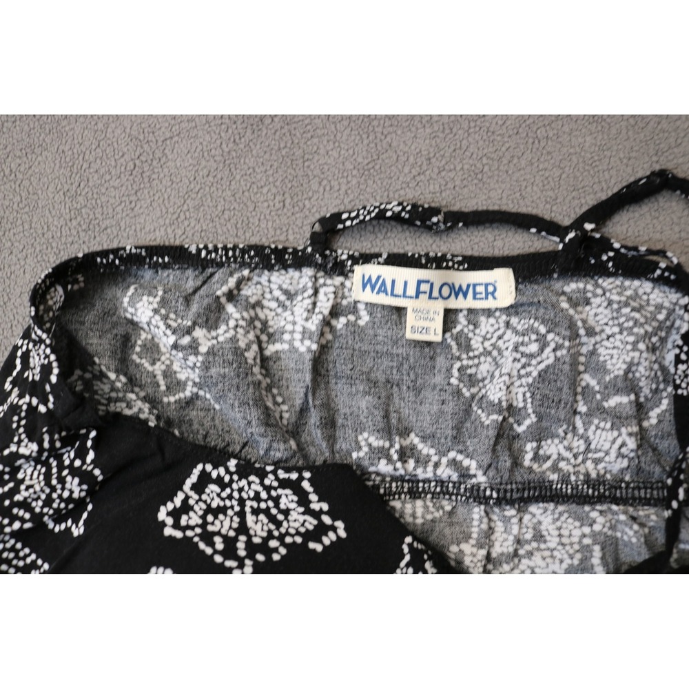 WALLFLOWER Floral Maxi Dress Women Size L Black White Lace Trim Front Slit Boho - Picture 11 of 13